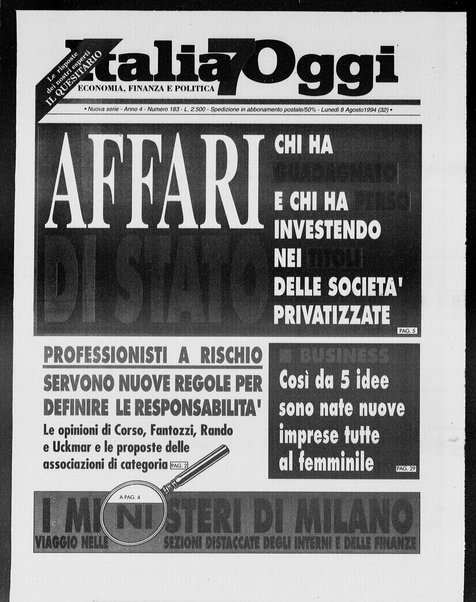 Italia oggi : quotidiano di economia finanza e politica